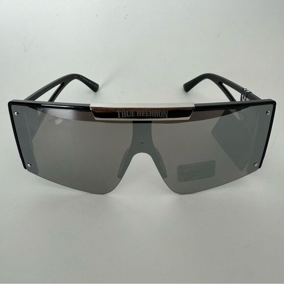 NEE TRUE RELIGION Shield Black Mirrored Rimless Sunglasses